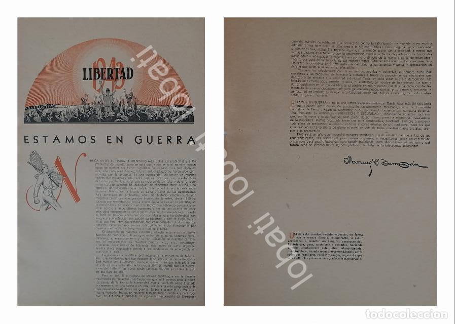 Sammeln von Plakaten: CARTEL ANTIGUO ORIGINAL DE CARTA DE MANUEL BARRAGAN MEXICO EN GUERRA 1943 /SEGUNDA GUERRA MUNDIAL