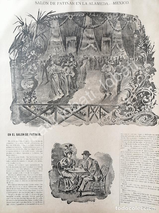 Sammeln von Plakaten: CARTEL ANTIGUO ORIGINAL DE PATINADERO DE LA ALAMEDA. 1894 NOTA DE AMADO NERVO Y DIBUJO DE CARLOS ALC