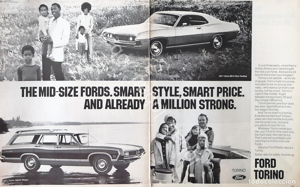 Collectionnisme d'affiches: CARTEL ANTIGUO ORIGINAL DE AUTOS FORD TORINO 500 & SQUIRE WAGON 1971 / 741 RARO