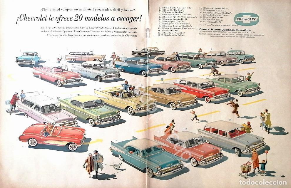 Collectionnisme d'affiches: CARTEL ANTIGUO ORIGINAL DE AUTOS CHEVROLET 20 MODELOS DE 1957 / 828