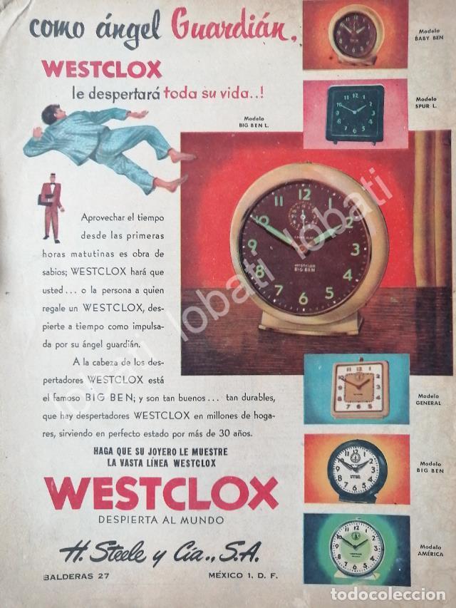 Collectionnisme d'affiches: CARTEL ANTIGUO ORIGINAL DE RELOJES WESTCLOX 1940s ALMACENES H. STEELE & CIA / 61