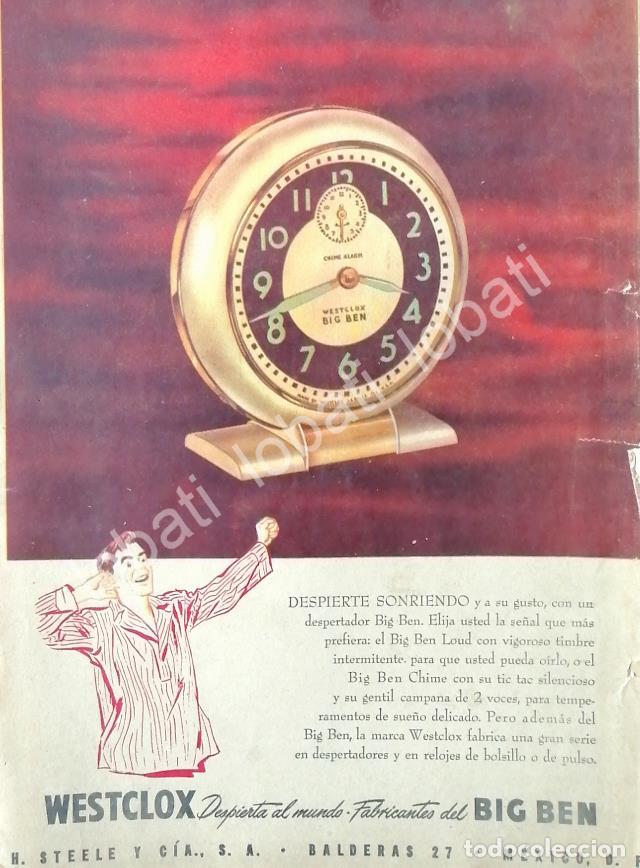 Collectionnisme d'affiches: CARTEL ANTIGUO ORIGINAL DE RELOJES WESTCLOX 1953 ALMACENES H. STEELE & CIA / 66