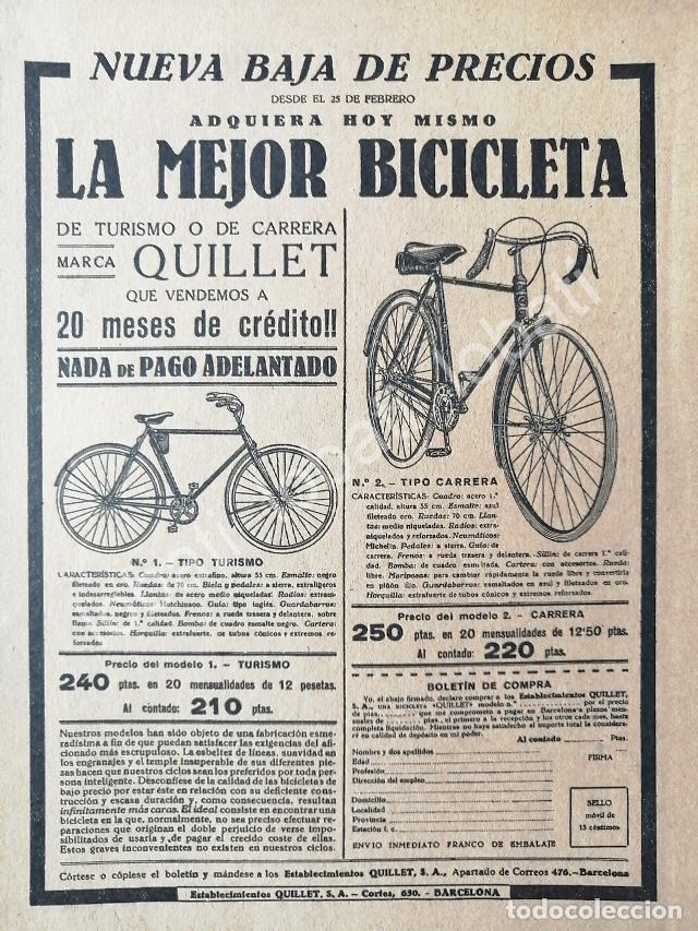 Coleccionismo de carteles: CARTEL ANTIGUO ORIGINAL DE BICICLETAS QUILLET 1914 / ESPA&Ntilde;A