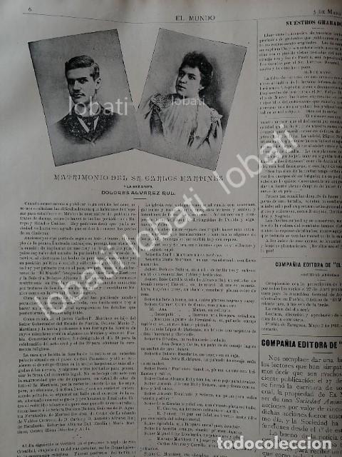 Collectionnisme d'affiches: CARTEL ANTIGUO ORIGINAL DE BODA MARTINEZ RUL 1895 ASM ( DOLORES ALVAREZ RUL ) /ASM
