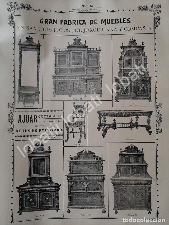 Poster collecting: CARTEL ANTIGUO ORIGINAL DE FABRICA DE MUEBLES MUEBLES JORGE UNNA 1895 Y LOTERIA NACIONAL