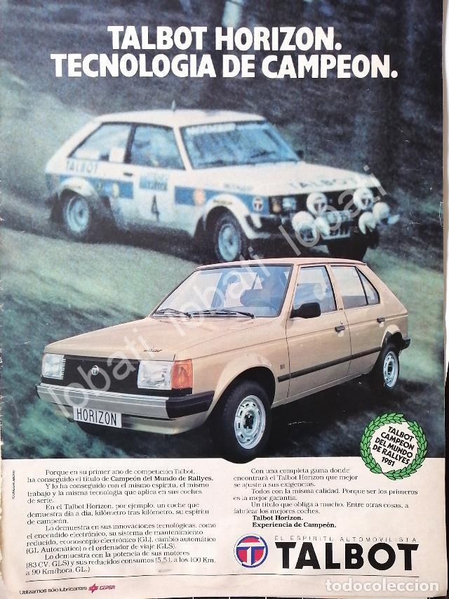Coleccionismo de carteles: CARTEL ANTIGUO ORIGINAL DE DE AUTOS TALBOT HORIZON 1982 / 877