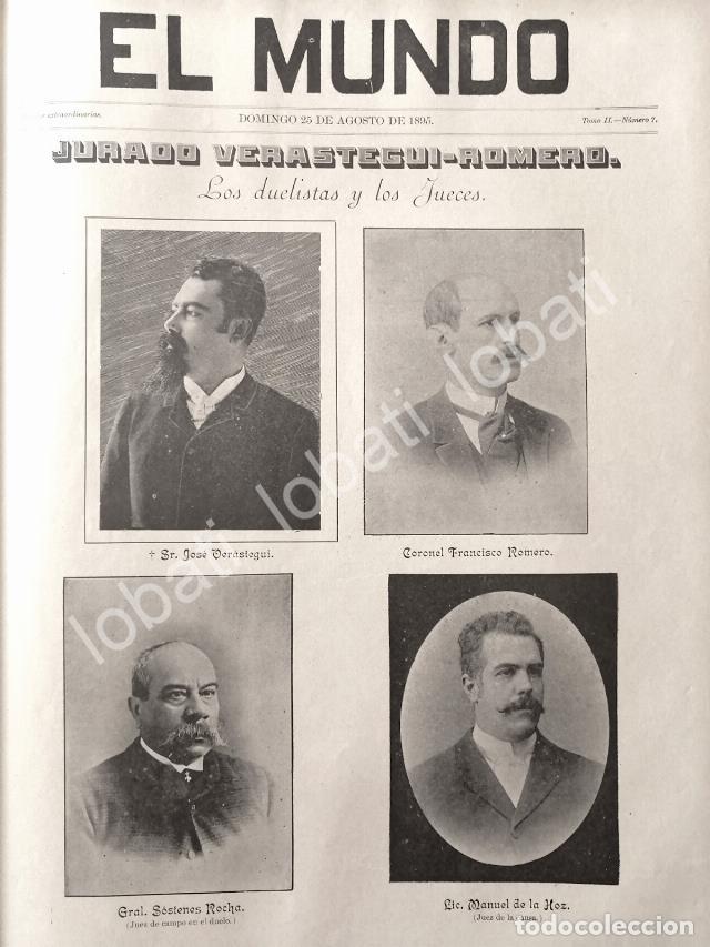 Coleccionismo de carteles: CARTEL ANTIGUO ORIGINAL DE PORTADA Y NOTICIA ANTIGUA 1895 JURADO DEL DUELO VERASTEGUI ROMERO