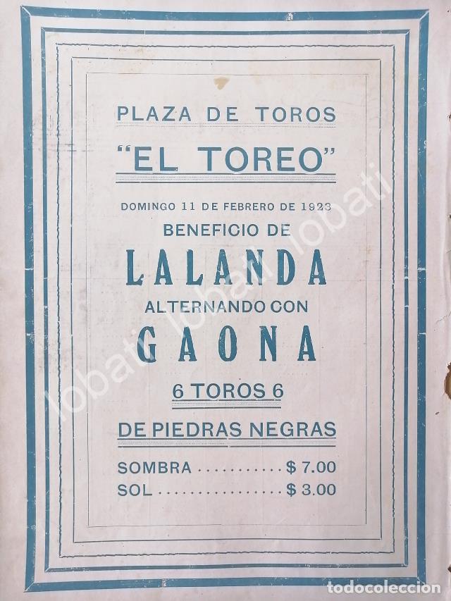 Coleccionismo de carteles: CARTEL ANTIGUO ORIGINAL DE CARTEL PLAZA DE TOROS EL TOREO, 1923 GAONA Y OTROS /40