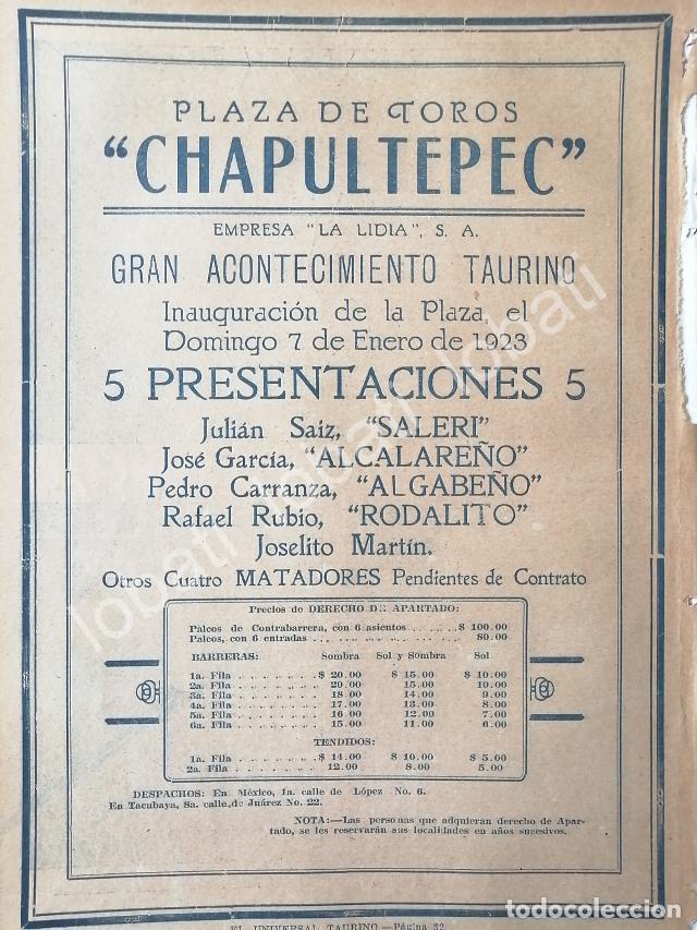 Coleccionismo de carteles: CARTEL ANTIGUO ORIGINAL DE INUGURACION DE LA PLAZA DE TOROS CHAPULTEPEC, 1923 /45