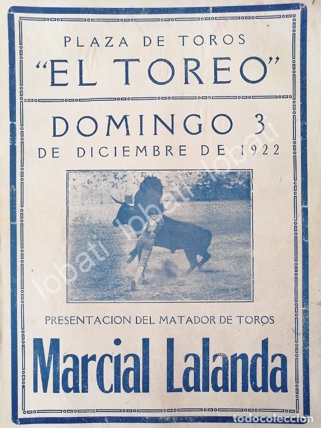 Coleccionismo de carteles: CARTEL ANTIGUO ORIGINAL DE CARTEL PLAZA DE TOROS EL TOREO, 1922 MARCIAL LALANDA /50