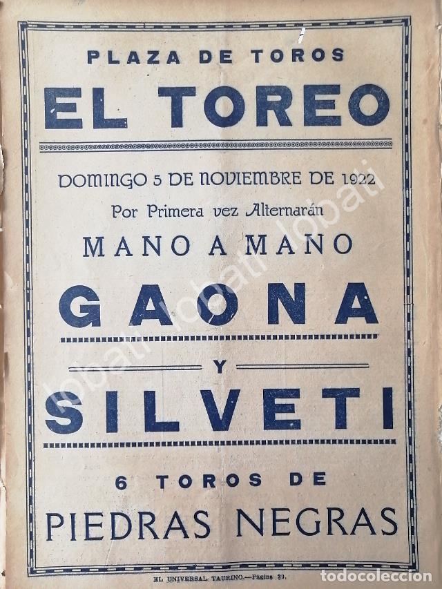 Coleccionismo de carteles: CARTEL ANTIGUO ORIGINAL DE PLAZA DE TOROS EL TOREO, 1922 GAONA Y SILVETI /54