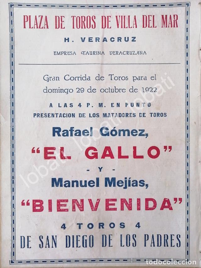 Coleccionismo de carteles: CARTEL ANTIGUO ORIGINAL DE PLAZA DE TOROS VILLA DEL MAR , VERACRUZ, 1922 /55 / MUY RARO