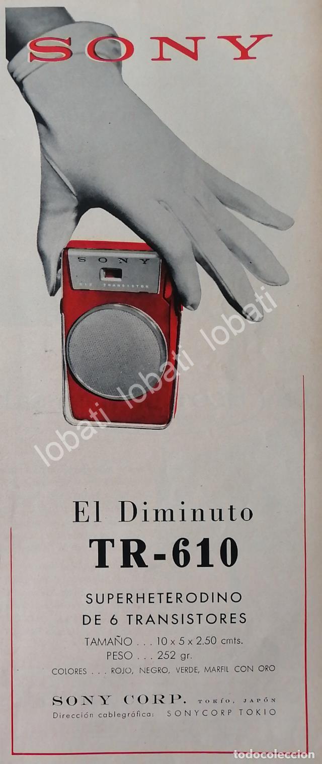 Collectionnisme d'affiches: CARTEL ANTIGUO ORIGINAL DE RADIOS DE BOLSILLO SONY TR-610 1959 /349