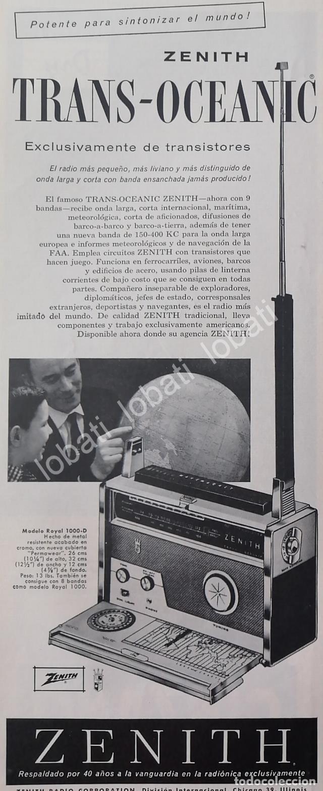 Collectionnisme d'affiches: CARTEL ANTIGUO ORIGINAL DE RADIOS ZENITH TRANSOCEANICO ROYAL 1000-D 1959 /346
