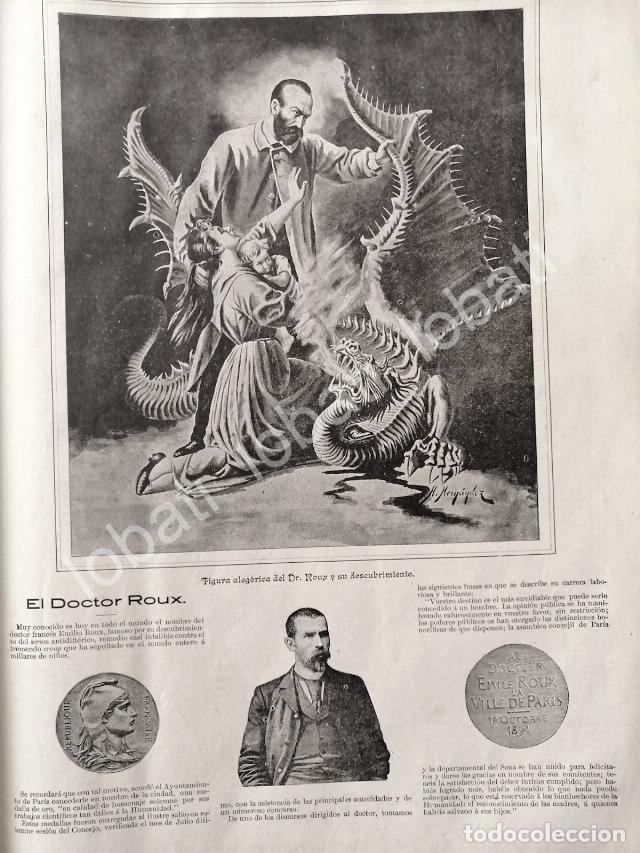 Collectionnisme d'affiches: CARTEL ANTIGUO ORIGINAL DE RECONOCIMIENTO A DR. EMILE ROUX 1895 /MDC DUBUJO DE H. HERNANDEZ