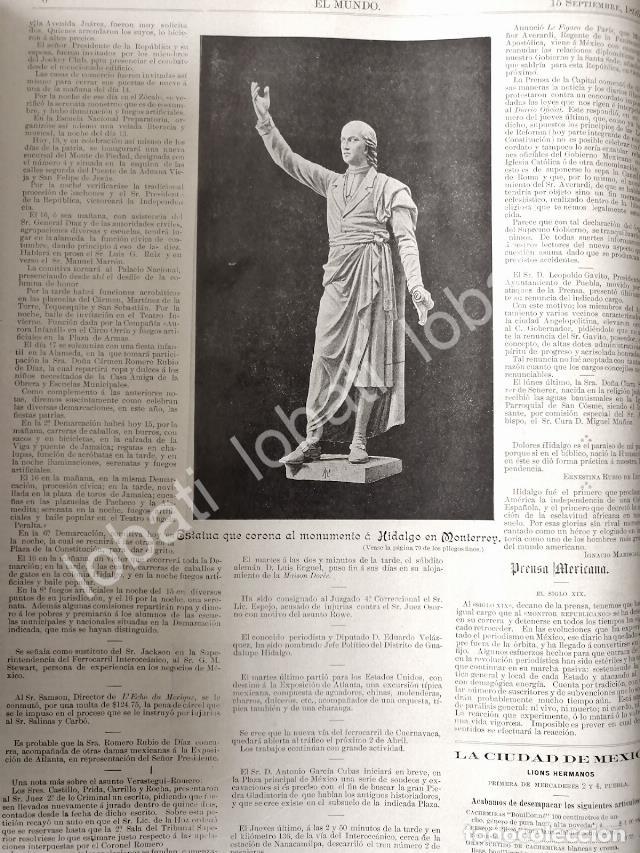 Collectionnisme d'affiches: CARTEL ANTIGUO ORIGINAL DE BREVE NOTA INAUGURAN MONUMENTO A HIDALGO EN MONTERREY 1895