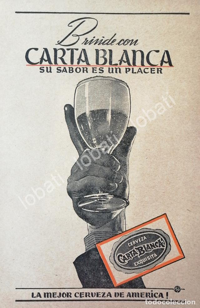Collectionnisme d'affiches: CARTEL ANTIGUO ORIGINAL DE CERVEZA CARTA BLANCA 1940s /148