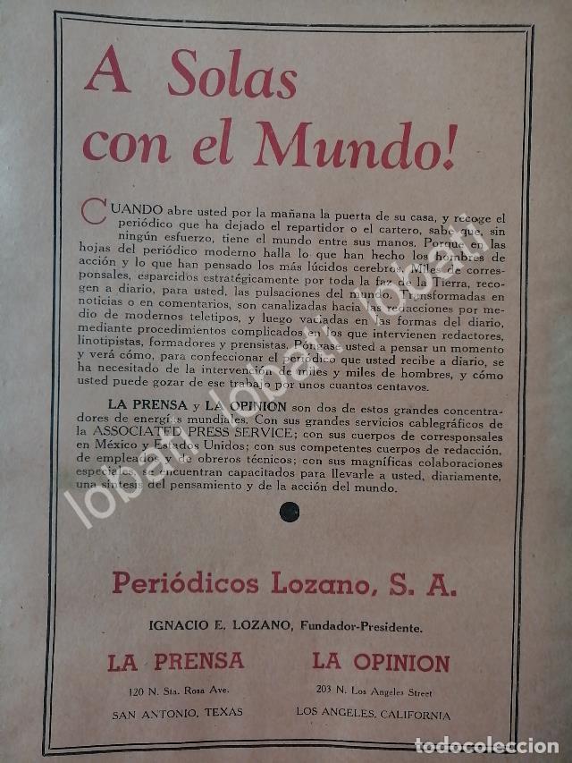 Collectionnisme d'affiches: CARTEL ANTIGUO ORIGINAL DE AFICHE DE PERIODICOS LOZANO S.A. TEXAS 1942 / N88 IGNACIO LOZANO