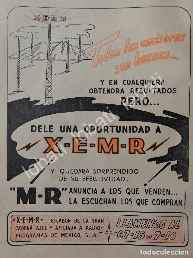 Collectionnisme d'affiches: CARTEL ANTIGUO ORIGINAL DE RADIO DIFUSORA XEMR 1952 MONTERREY. / 93
