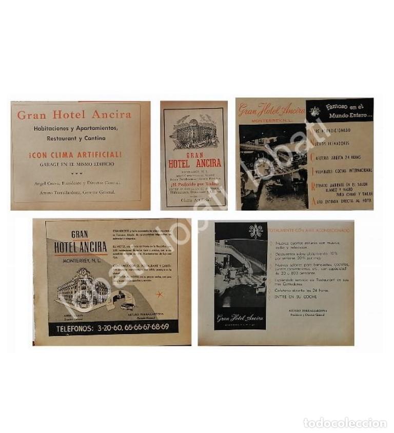 Collectionnisme d'affiches: CARTEL ANTIGUO ORIGINAL DE SET DE 5 AFICHES. HOTEL ANCIRA DE MONTERREY 1940s-50s /725