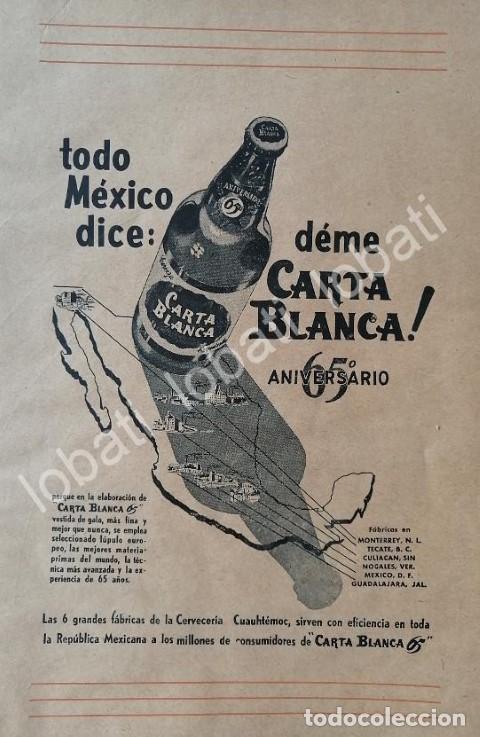 Collectionnisme d'affiches: CARTEL ANTIGUO ORIGINAL DE CERVEZA CARTA BLANCA 65 ANIVERSARIO 1955 /230 CERVECERIA CUAUHTEMOC