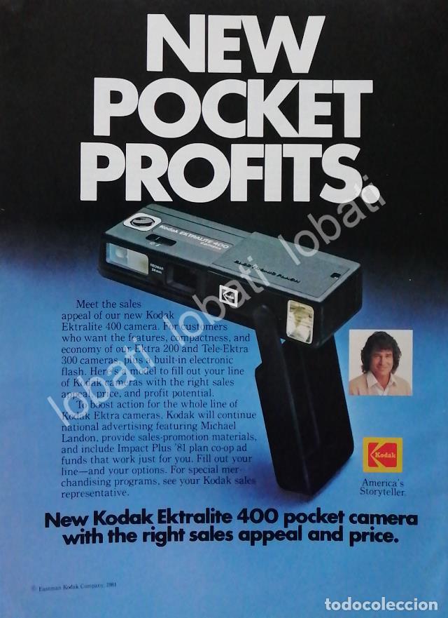 Collectionnisme d'affiches: CARTEL ANTIGUO ORIGINAL DE MICHAEL LANDON Y CAMARAS KODAK EKTRALITE 400 1941 /414 FEP