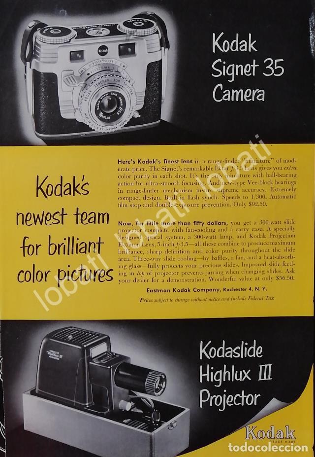 Collectionnisme d'affiches: CARTEL ANTIGUO ORIGINAL DE CAMARAS KODAK SIGNET 35 & PROYECTOR HIGHLUX 1950s /479
