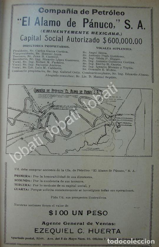 Collectionnisme d'affiches: CARTEL ANTIGUO ORIGINAL DE COMPA&Ntilde;IA PETROLERA EL ALAMO DE PANUCO 1913 /755