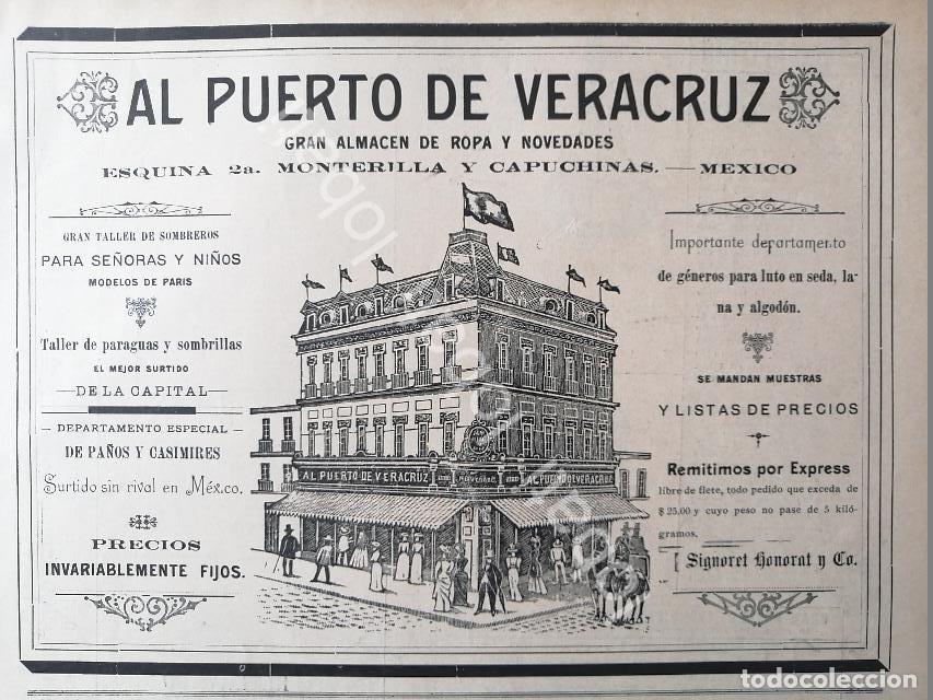Collectionnisme d'affiches: CARTEL ANTIGUO ORIGINAL DE TIENDA AL PUERTO DE VERACRUZ Y SU EDIFICIO 1895 /281