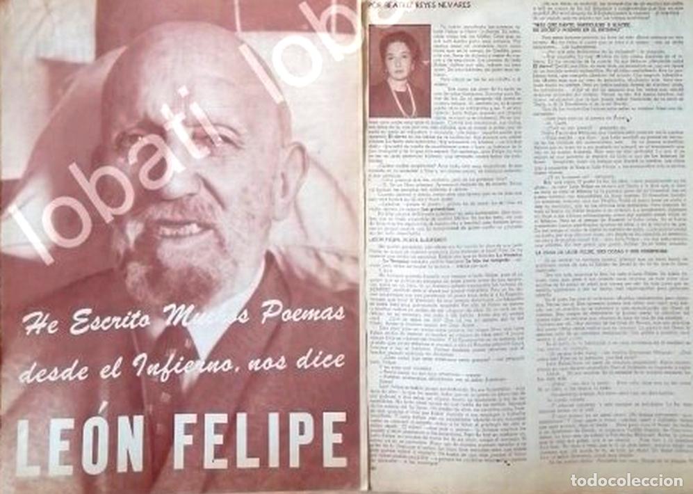 Coleccionismo de carteles: CARTEL ANTIGUO ORIGINAL DE ENTREVISTA A LEON FELIPE. /BEATRIZ REYES VEVARES 1965