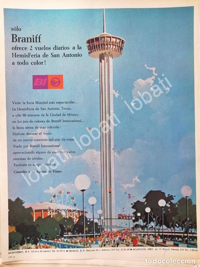 Poster collecting: CARTEL ANTIGUO ORIGINAL DE AEROLINEAS BRANIFF Y LA FERIA MUNDIAL SAN ANTONIO TX 1968 /350