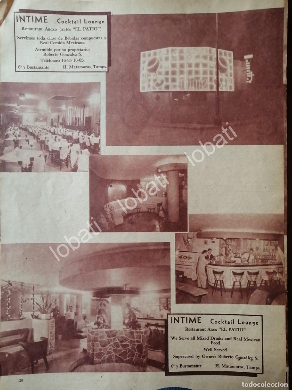 Collectionnisme d'affiches: CARTEL ANTIGUO ORIGINAL DE BAR RESTAURANT. INTIME. 1955 MATAMOROS