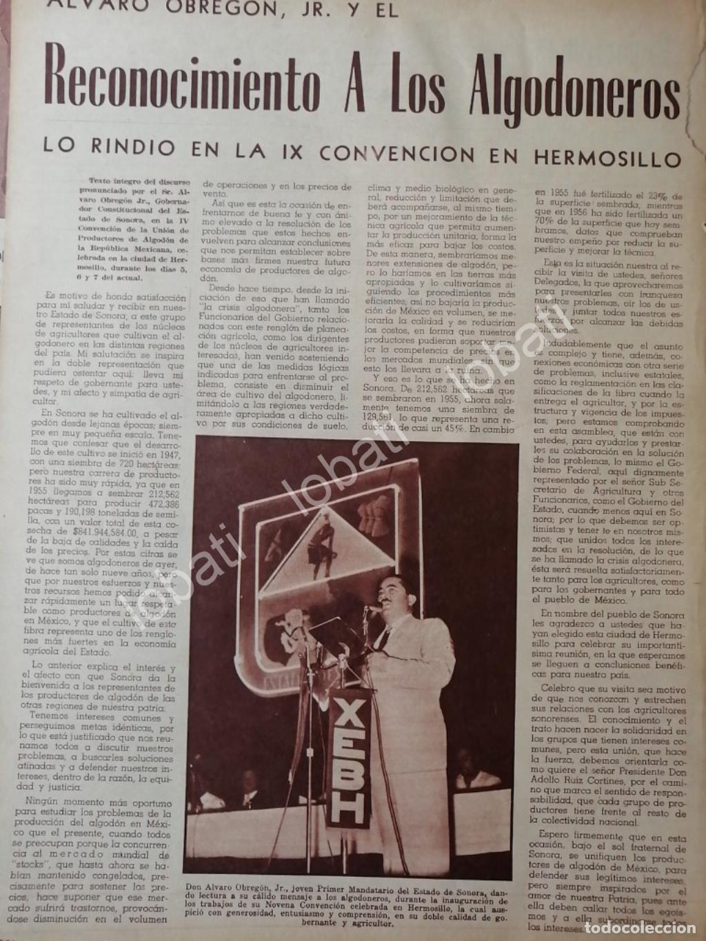 Sammeln von Plakaten: CARTEL ANTIGUO ORIGINAL DE ALVARO OBREGON JR. Y ALGODONEROS DE SONORA 1956