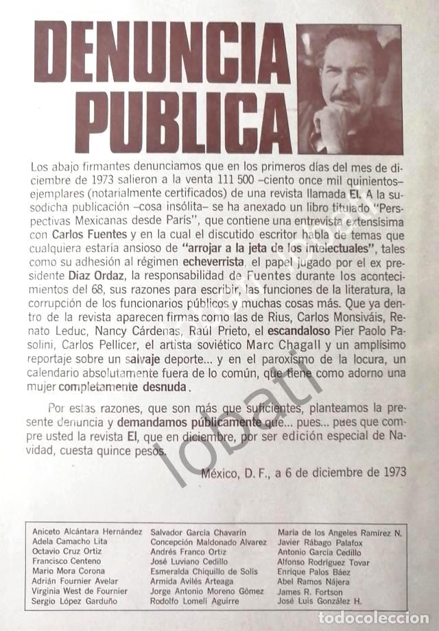 Sammeln von Plakaten: CARTEL ANTIGUO ORIGINAL DE DENUNCIA SATIRICA DE CARLOS FUENTES CONTRA LA REVISTA EL 1973