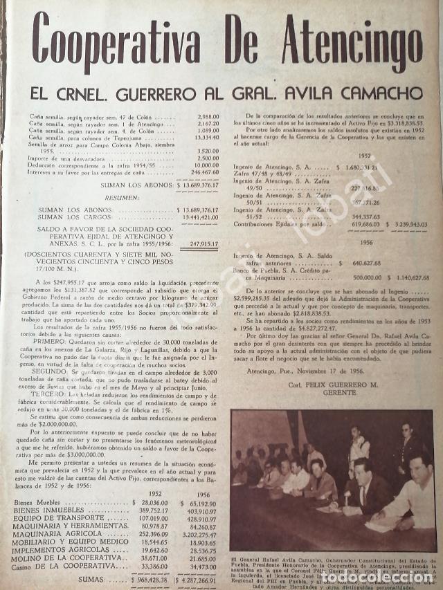 Coleccionismo de carteles: CARTEL ANTIGUO ORIGINAL DE COOPERATIVA DE ATENCINGO 1956 A AVILA CAMACHO S.A 394 /RARO