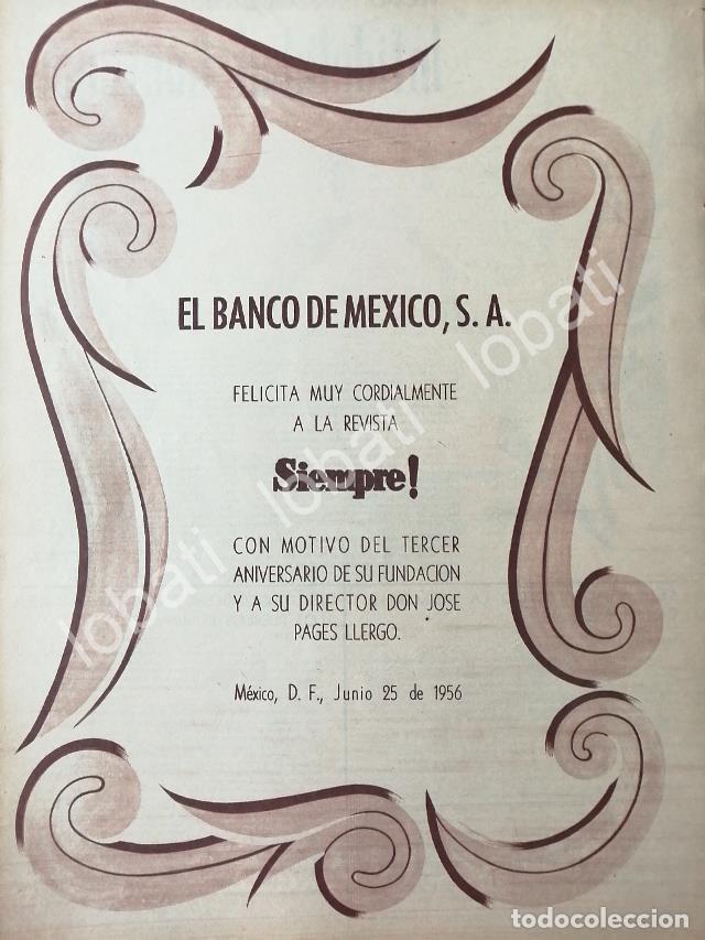 Collectionnisme d'affiches: CARTEL ANTIGUO ORIGINAL DE EL BANCO DE MEXICO FELICITA A LA REVISTA SIEMPRE 1956 /150