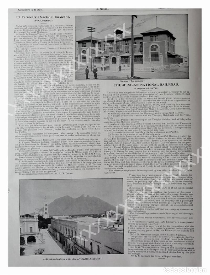 Colecionismo de cartazes: CARTEL ANTIGUO ORIGINAL DE 1897 FERROCARRIL NACIONAL MEXICANO