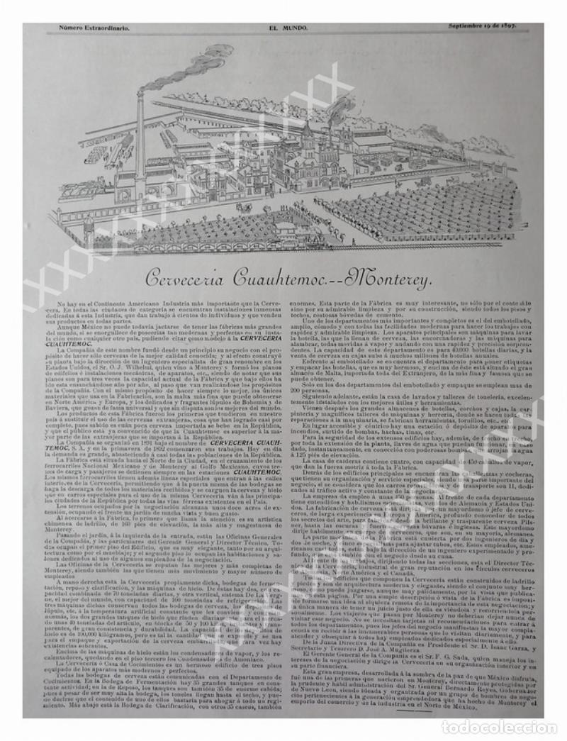 Colecionismo de cartazes: CARTEL ANTIGUO ORIGINAL DE 1897 CERVECERIA CUAUHTEMOC, INICIOS