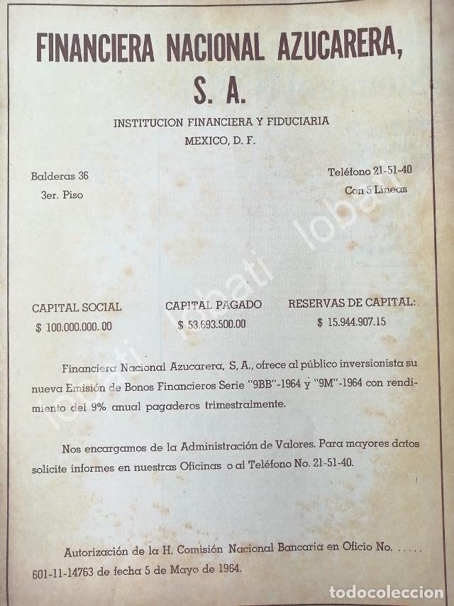Sammeln von Plakaten: CARTEL ANTIGUO ORIGINAL DE BONOS DE FINANCIERA NACIONAL AZUCARERA 1964 /167