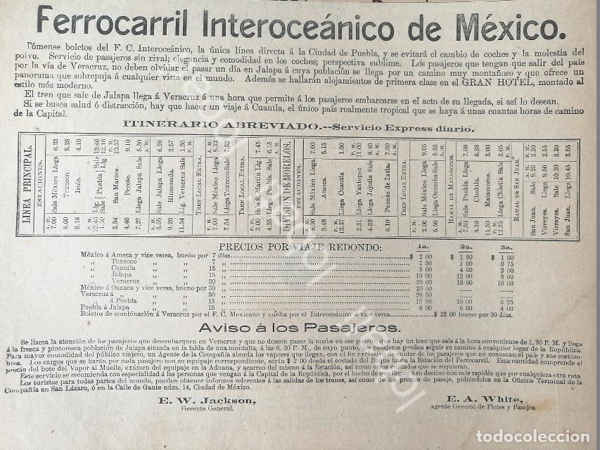 Sammeln von Plakaten: CARTEL ANTIGUO ORIGINAL DE FERROCARRIL INTEROCEANICO DE MEXICO 1894 /480 MUY RARO
