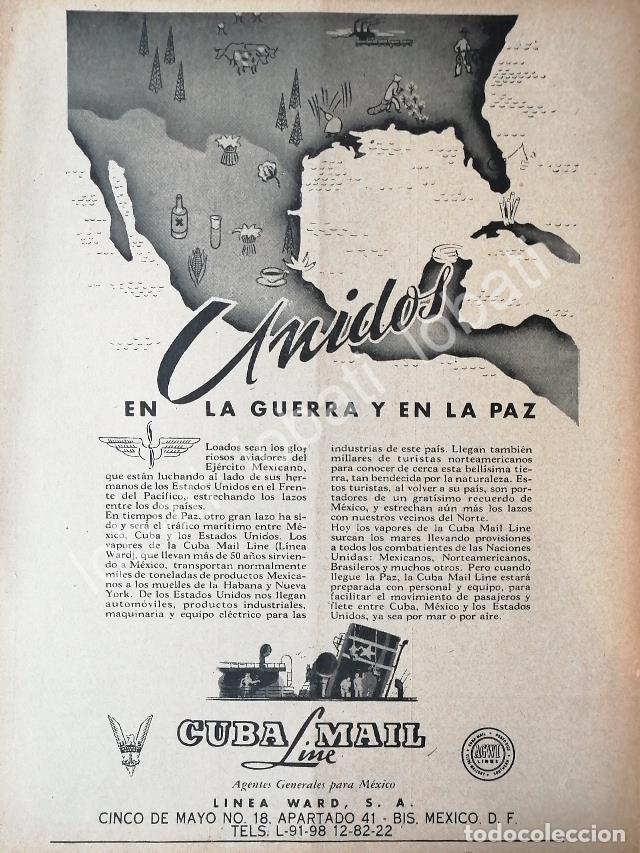 Collectionnisme d'affiches: CARTEL ANTIGUO ORIGINAL DE BARCOS NAVIERA CUBA MAIL LINE Y EL ESCUADRON 201, 1945 /496 SGM