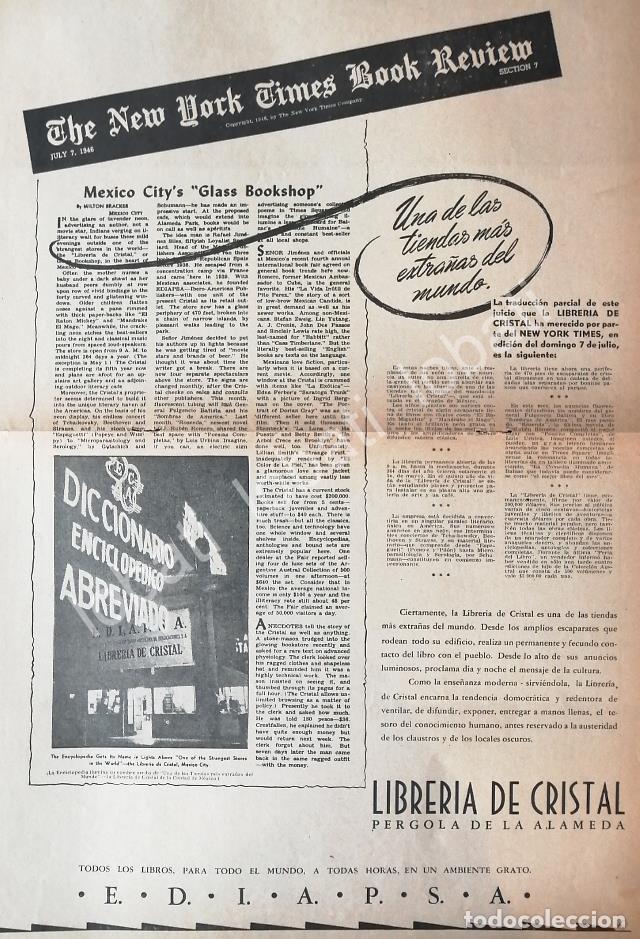 Collectionnisme d'affiches: CARTEL ANTIGUO ORIGINAL DE LIBRERIA DE CRISTAL Y LA RESE&Ntilde;A DEL NEW YORK TIMES 1946 /497 SUPER RARO