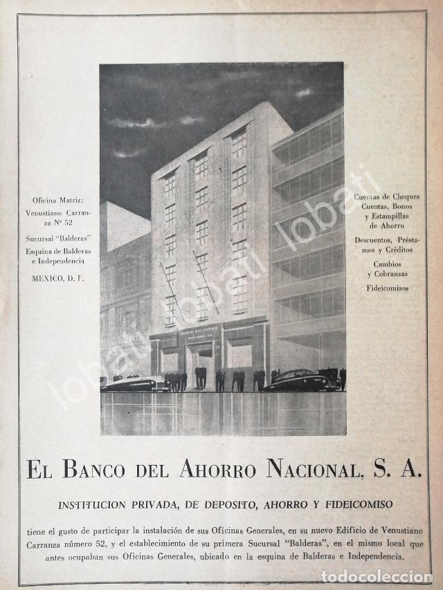 Collectionnisme d'affiches: CARTEL ANTIGUO ORIGINAL DE BANCO DEL AHORRO NACIONAL, NUEVO EDIFICIO. 1946 /175