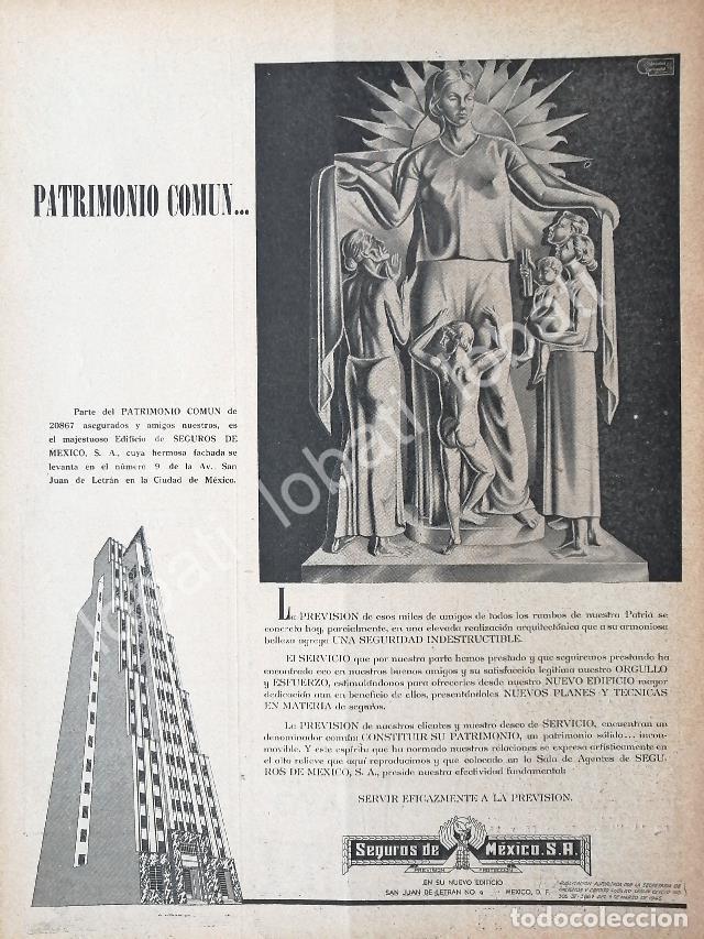 Collectionnisme d'affiches: CARTEL ANTIGUO ORIGINAL DE ASEGURADORAS. SEGUROS DE MEXICO S.A 1946 /181 RARO