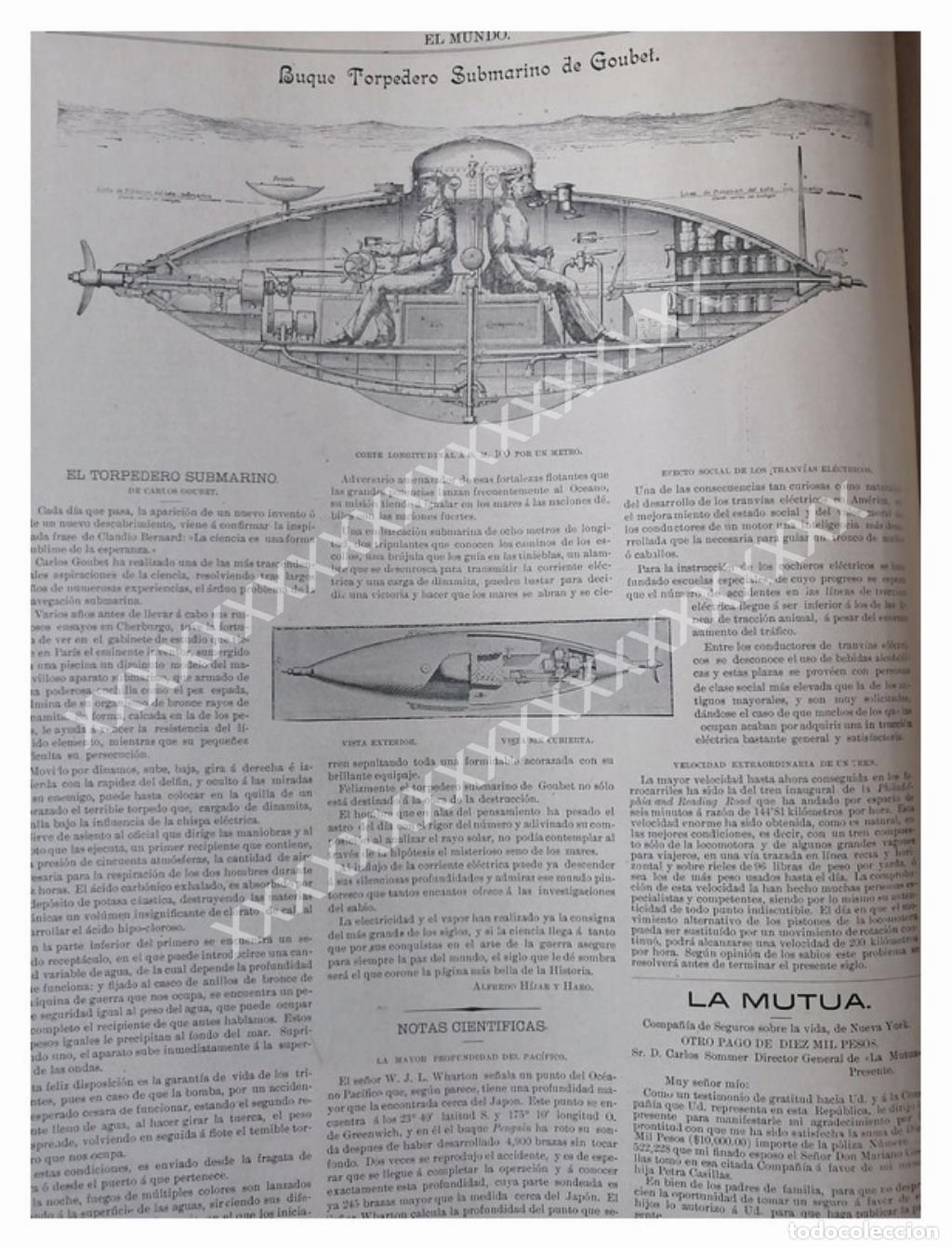 Sammeln von Plakaten: NOTA PRENSA ANTIGUA 1896 EL SUBMARINO DE GOUBET