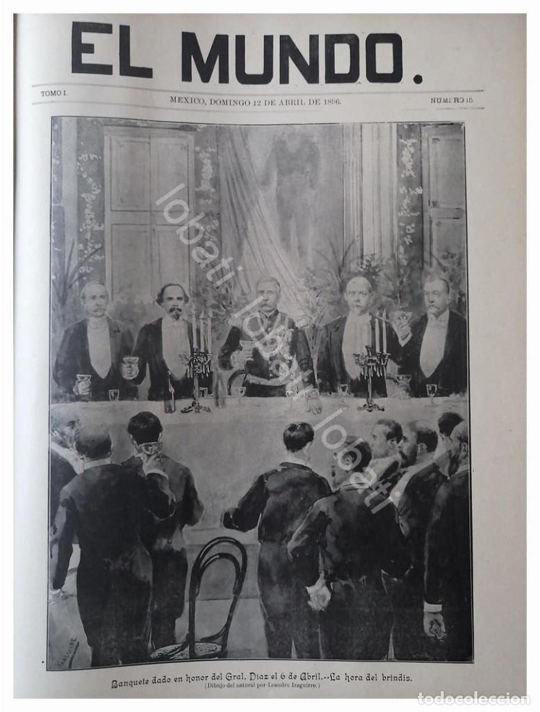 Collectionnisme d'affiches: NOTICIA Y PORTADA ANTIGUA 1896 BANQUETE A PORFIRIO DIAZ
