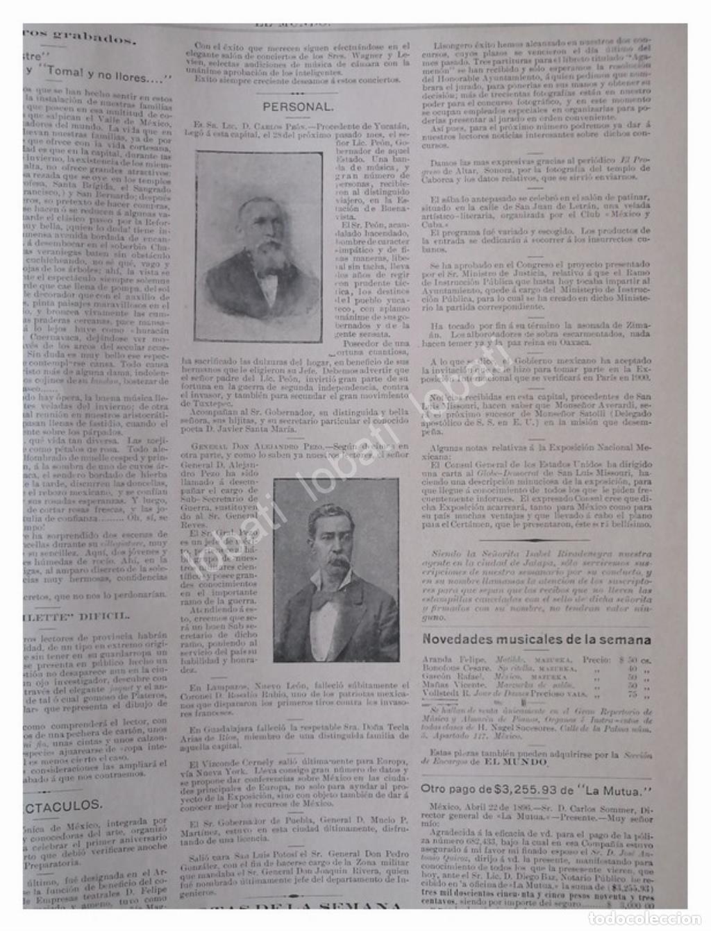 Collectionnisme d'affiches: NOTA DE PRENSA ANTIGUA. LIC. CARLOS PEON , ETC. 1896
