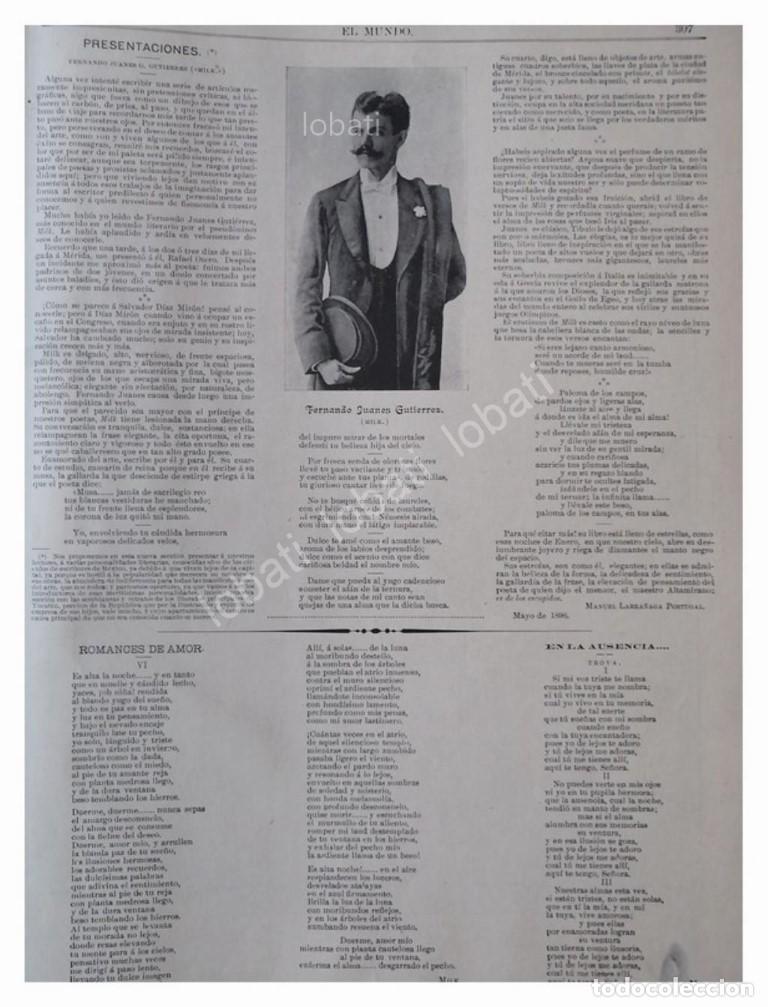 Collectionnisme d'affiches: NOTA PRENSA ANTIGUA 1896 FERNANDO JUANES G. GUTIERREZ