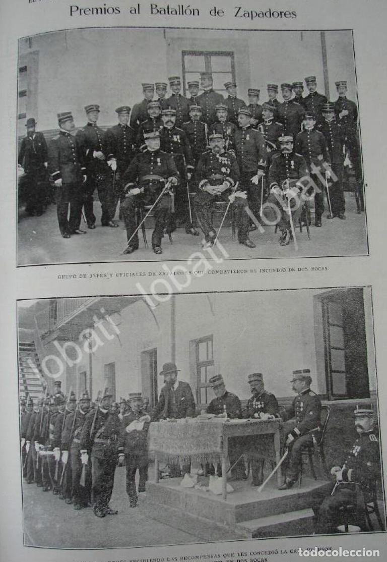 Collectionnisme d'affiches: CARTEL ANTIGUO ORIGINAL DE PREMIAN A ZAPADORES POR INCENDIO EN DOS BOCAS 1909 /MILITARIA