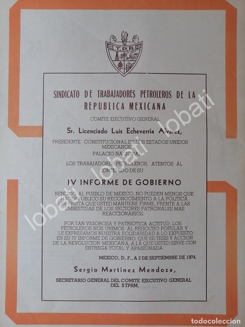 Collectionnisme d'affiches: AFICHE POLITICO RETRO, SINDICATO PETROLERO FELITICA A ECHEVERRIA